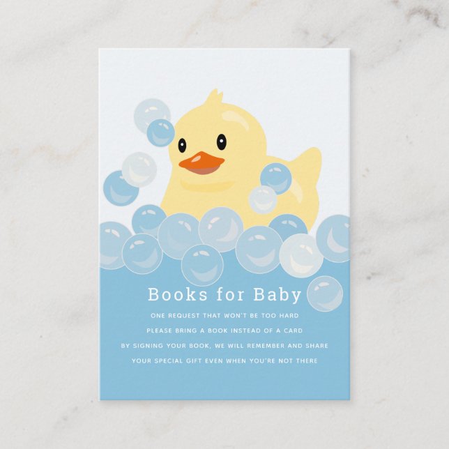 Carte D'accompagnement Demande de livre pour Baby Shower Garçon Canard en (Devant)