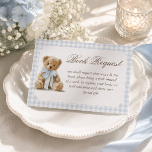 Carte D'accompagnement Demande de livre pour Baby Shower Garçon Ours Bleu