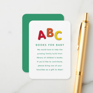 Carte D'accompagnement Demande de livre pour baby shower mignon alphabet 