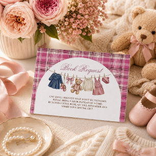 Carte D'accompagnement Demande de livre pour Baby Shower Ourson Rose Éten