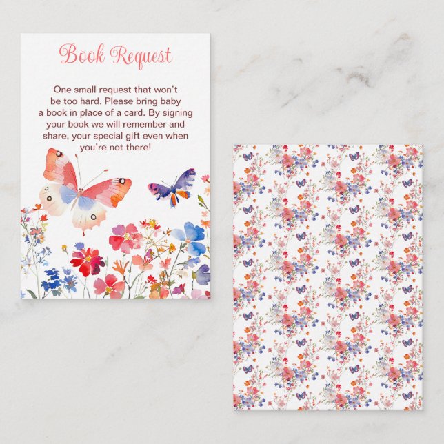 Carte D'accompagnement Demande de livre pour Baby Shower Papillon Floral  (Devant / Derrière)