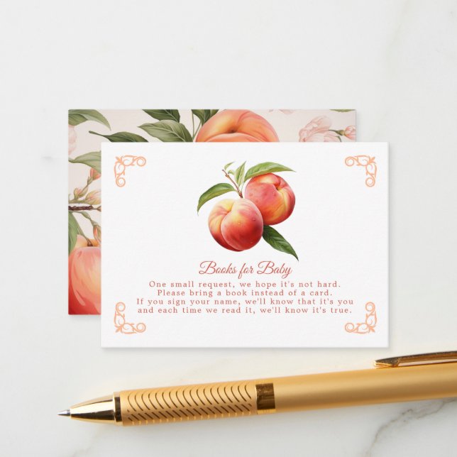 Carte D'accompagnement Demande de livre pour Baby Shower Peach Fuzz (Devant/Arrière en situation)