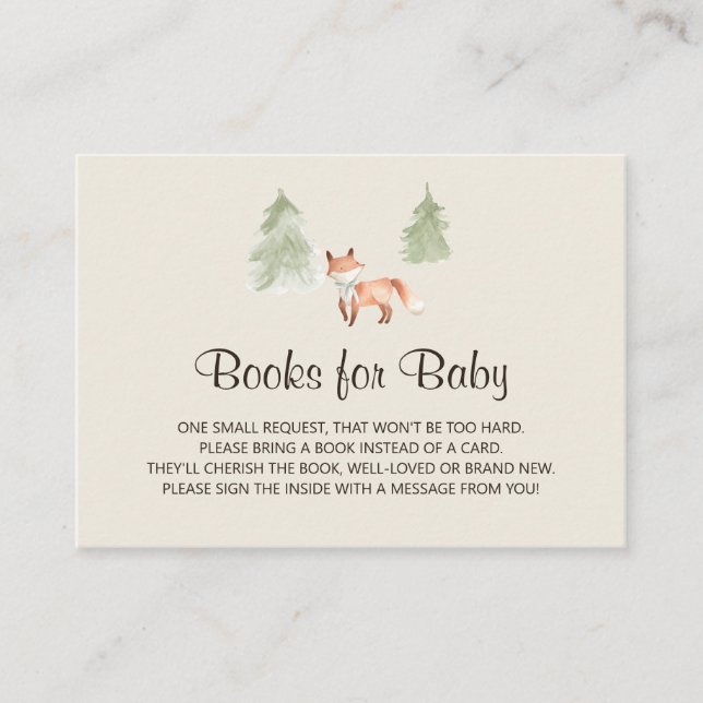 Carte D'accompagnement Demande de livre pour Baby Shower Renard des Bois (Devant)
