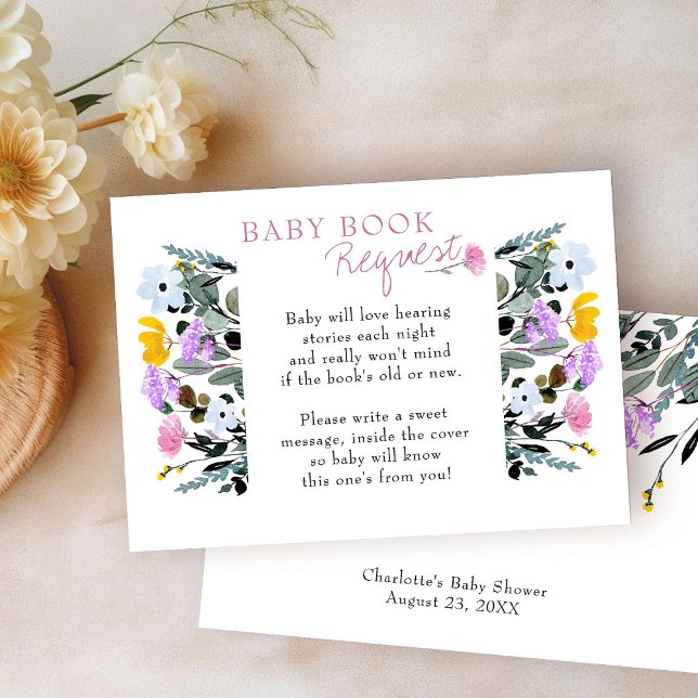 Carte D'accompagnement Demande de livre pour bébé Joli Fleur sauvage pelo (Book Request cards from my Wildflower Lawn Baby Shower Collection)