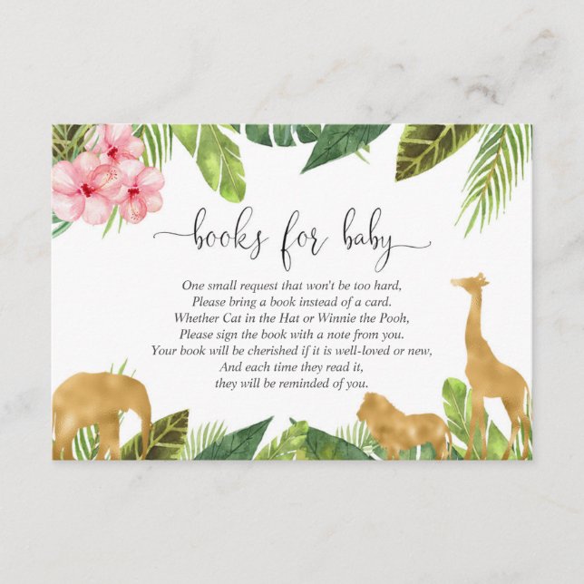 Carte D'accompagnement Demande de livre Safari fille baby shower book ins (Devant)