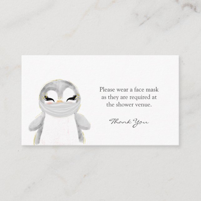 Carte D'accompagnement Demande de masque de visage de pingouin Baby Showe (Devant)
