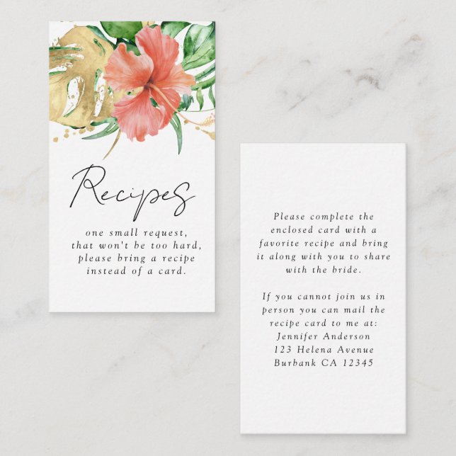 Carte D'accompagnement Demande de recette de Baby Shower Floral Tropical (Devant / Derrière)