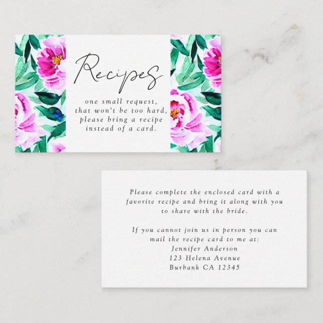 Carte D'accompagnement Demande de recette de douche nuptiale florale de p (Devant / Derrière)