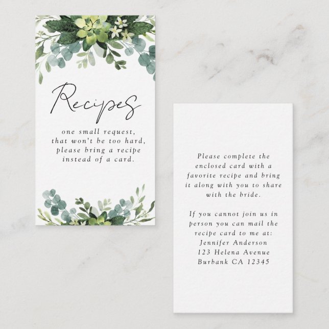 Carte D'accompagnement Demande de recette de Fête des mariées d'aquarelle (Devant / Derrière)