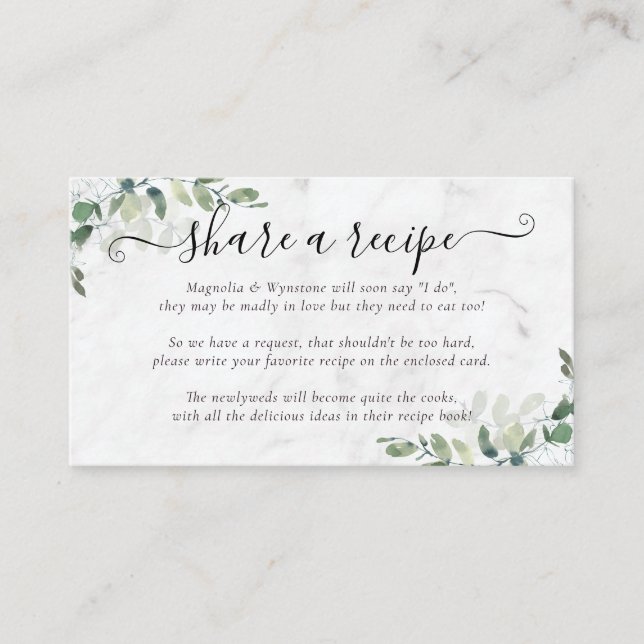 Carte D'accompagnement Demande de recette de Fête des mariées | Eucalyptu (Devant)