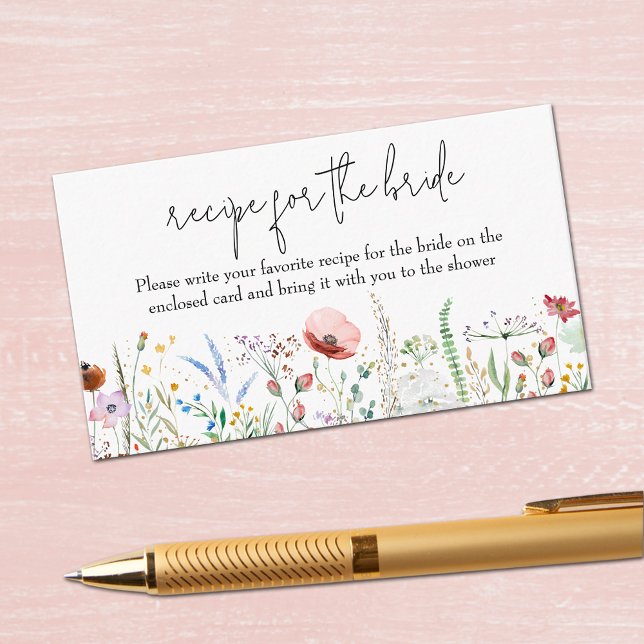 Carte D'accompagnement Demande de recette de Fête des mariées fleur sauva (Wildflower Bridal Shower Recipe Request Enclosure Cards 3.5" x 2")