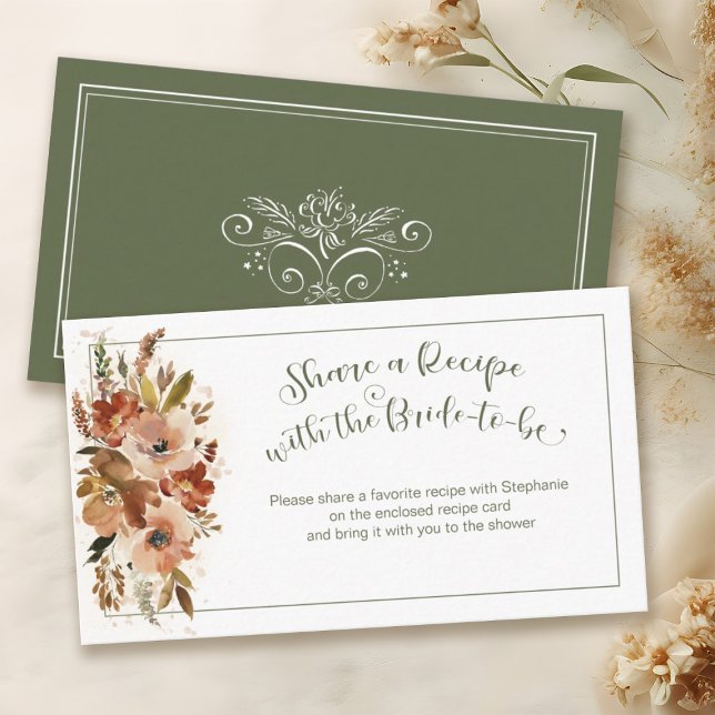 Carte D'accompagnement Demande de recette de Fête des mariées florale de  (Peach Floral Bridal Shower Sage Recipe Request Enclosure Card)