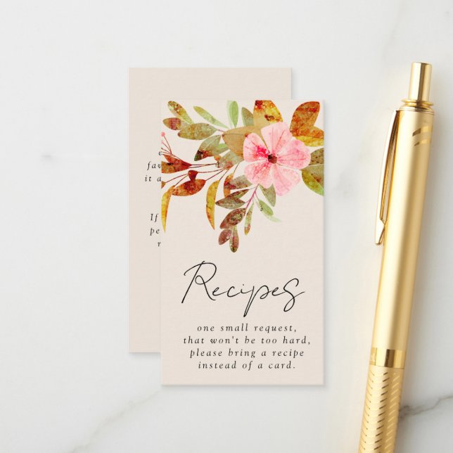 Carte D'accompagnement Demande de recette de Fête des mariées Florals vin (Devant/Arrière en situation)