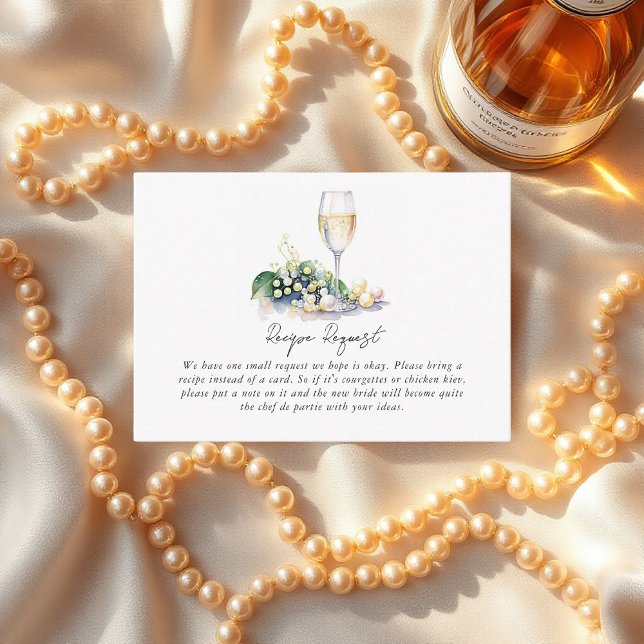 Carte D'accompagnement Demande de recette de fête prénuptiale Perles et P (Pearls and Prosecco Bridal Shower Recipe Request Enclosure Card)