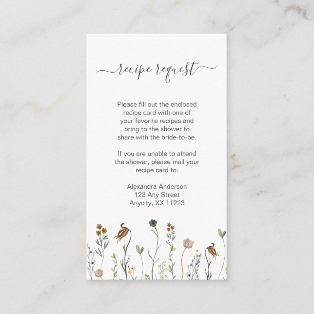 Carte D'accompagnement Demande de recette de fleur sauvage d'automne rust (Devant)