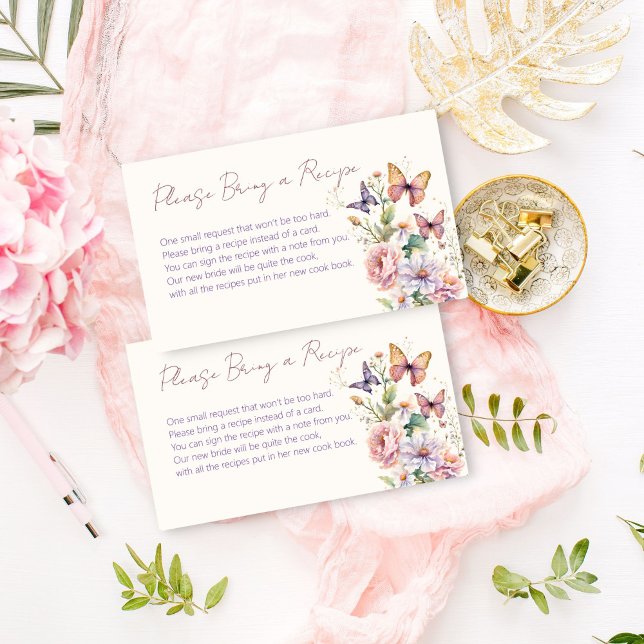 Carte D'accompagnement Demande de recette de la nuptiale fleurie des papi (Butterflies floral garden spring summer  bridal shower recipe request enclosure card)