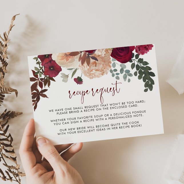 Carte D'accompagnement Demande de recette de mariage floral rose burgogne (Créateur téléchargé)