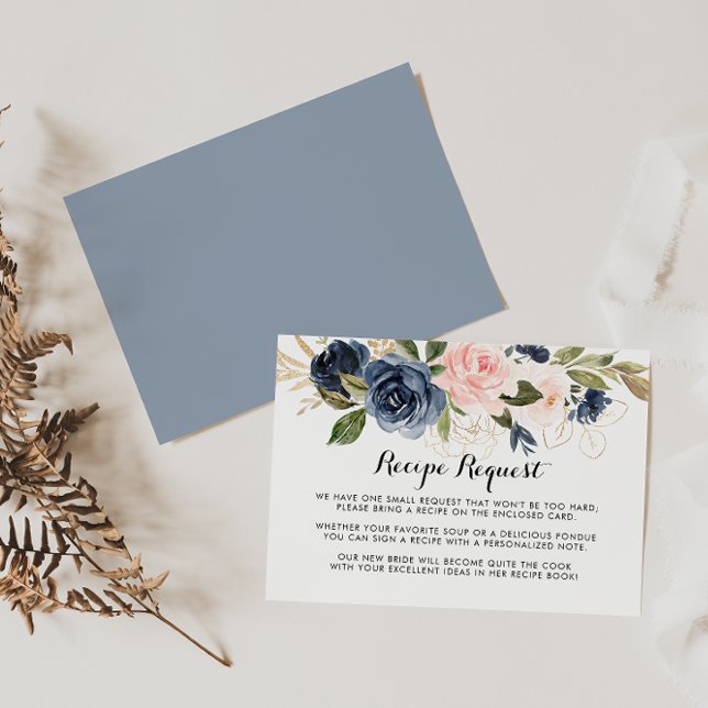 Carte D'accompagnement Demande de recette de mariage florale Navy bleu ro (Créateur téléchargé)