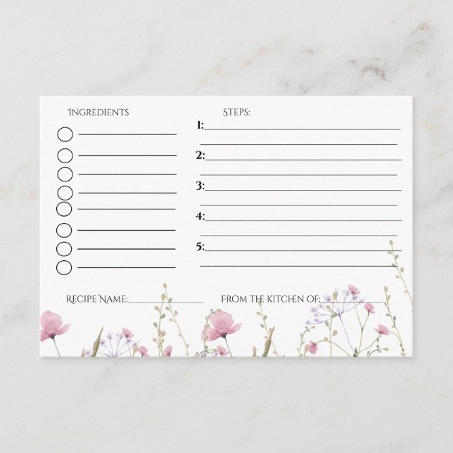 Carte D'accompagnement Demande de recette pour la douche de mariée aux fl (Devant)