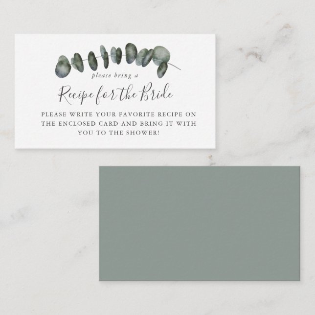 Carte D'accompagnement Demande de recette pour la douche nuptiale à l'euc (Devant / Derrière)