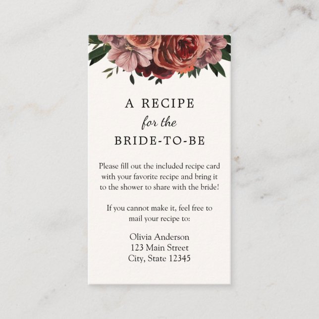 Carte D'accompagnement Demande de recette pour la nuptiale florale de Bou (Devant)