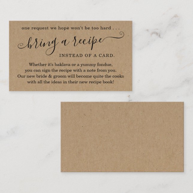 Carte D'accompagnement Demande de recette pour l'invitation à la fête de  (Devant / Derrière)