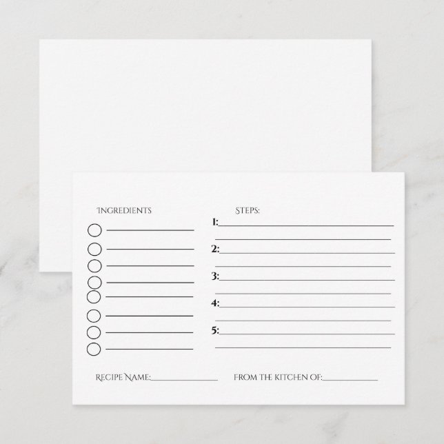 Carte D'accompagnement Demande de recette pour une douche de mariée minim (Devant / Derrière)