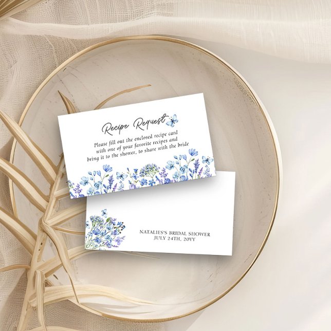 Carte D'accompagnement Demande de recette pour une fête de douche de mari (Share a Recipe with the Bride Request Cards Blue Wildflower Bridal Shower Collection)