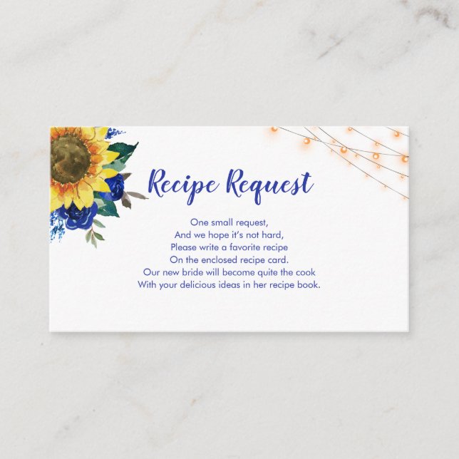 Carte D'accompagnement Demande de recette Sunflower Blue Rose Enclôture C (Devant)