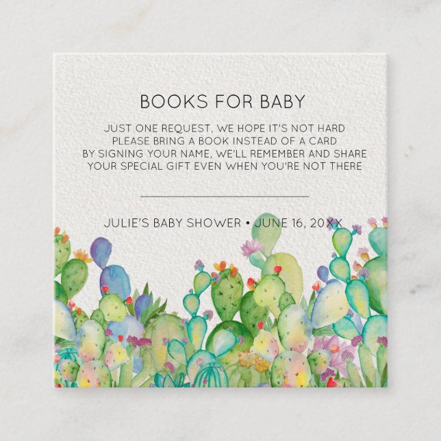 Carte D'accompagnement Demande de réservation | Baby shower cactus aquare (Devant)