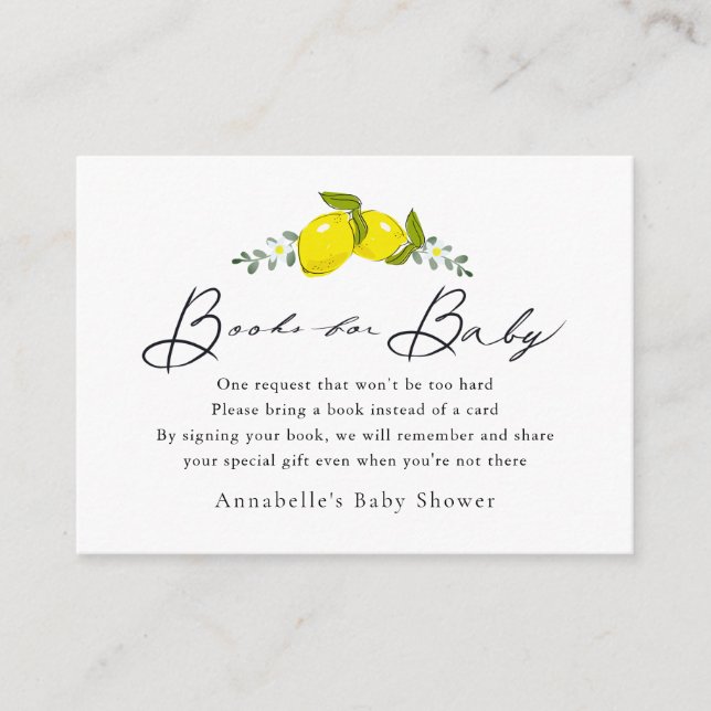 Carte D'accompagnement Demande de réservation de Baby shower blanc citron (Devant)