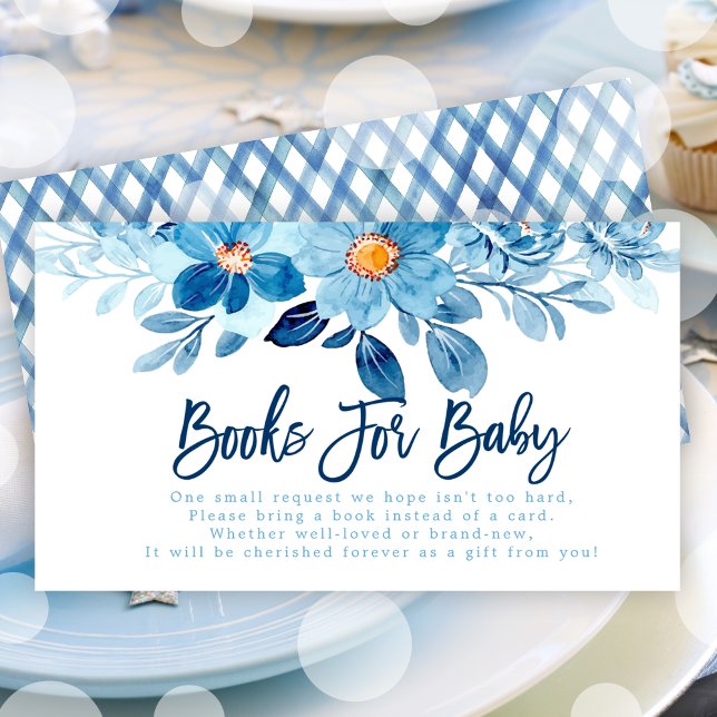 Carte D'accompagnement Demande de réservation de Baby shower d'aquarelle  (Blue Watercolor Baby Shower Book Request Enclosure Card)