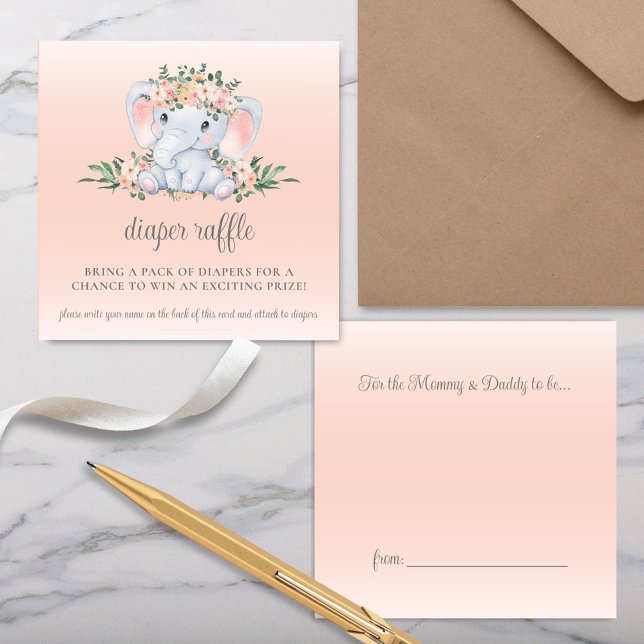 Carte D'accompagnement Demande de réservation de Baby shower d'éléphant f (Cute Blush Pink Floral Greenery Elephant Baby Shower Theme Books for Baby Cards)