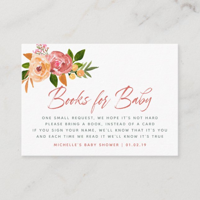 Carte D'accompagnement Demande de réservation de Baby shower floral aquar (Devant)