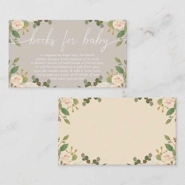 Carte D'accompagnement Demande de réservation de Baby shower floral Taupe (Devant / Derrière)