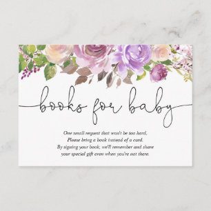 Carte D'accompagnement Demande florale de livre de baby shower de lavande