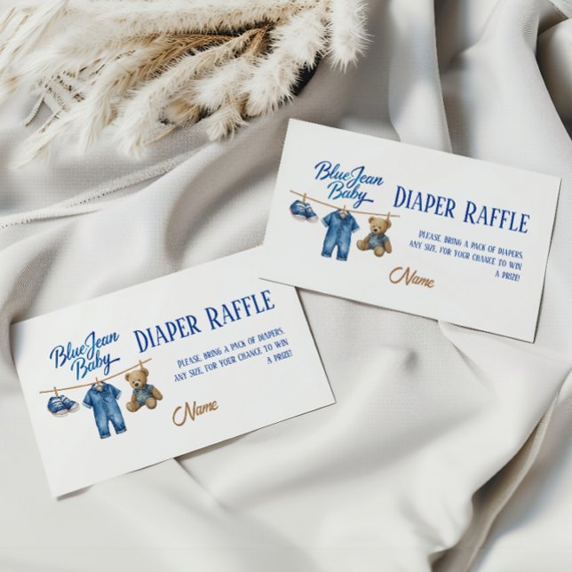Carte D'accompagnement Denim Bear Blue Jean Baby shower Déchets Raffle (Créateur téléchargé)