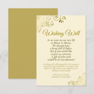 Carte D'accompagnement Dentelle d'or et crème Mariage Wishing Poem bien