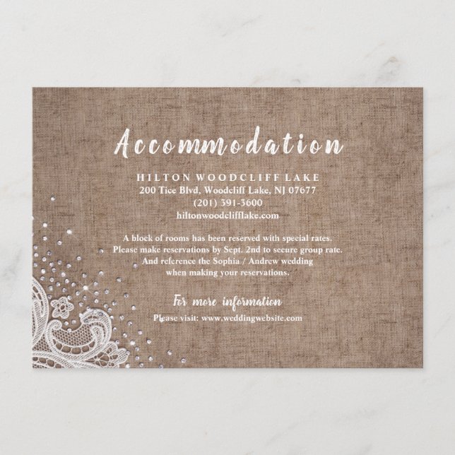 Carte D'accompagnement Dentelle rustique et parties scintillant en bois (Devant)
