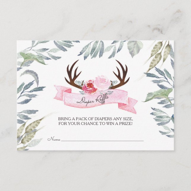 Carte D'accompagnement Der Antler Fille Baby shower Déchets Raffle (Devant)