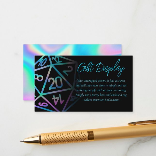 Carte D'accompagnement Dés RPG | Holo Imaginaire Tabletop Cadeaux sur l'é (Devant/Arrière en situation)