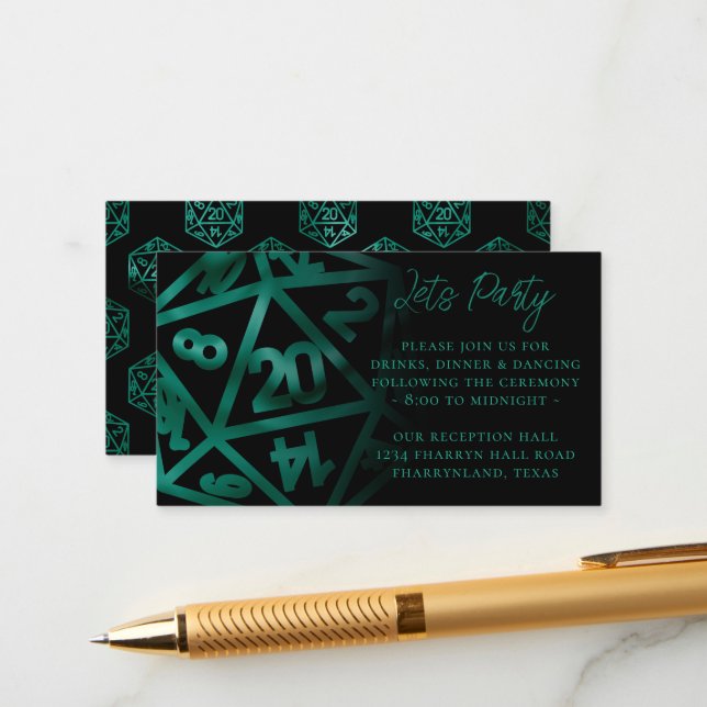 Carte D'accompagnement Dés RPG | Réception du Gamer Rétro Emerald Tableto (Devant/Arrière en situation)