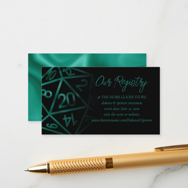 Carte D'accompagnement Dés RPG | Registre Emerald Imaginaire Tabletop Gam (Devant/Arrière en situation)