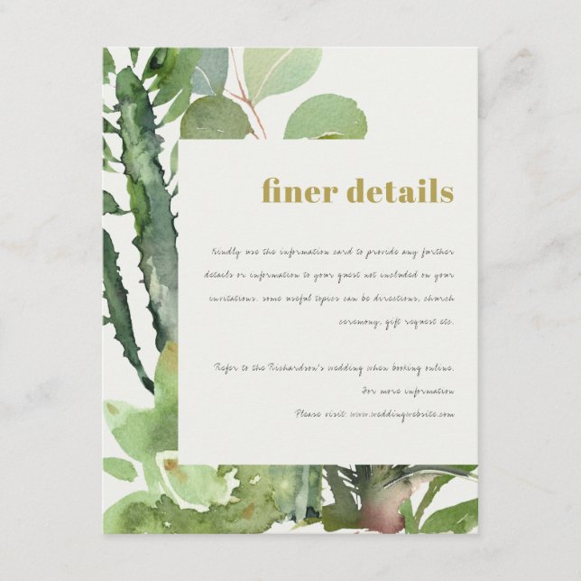 CARTE D'ACCOMPAGNEMENT DÉSERT CACTI FOLIAGE EAU COULEUR MARIAGE DÉTAILS (Devant)