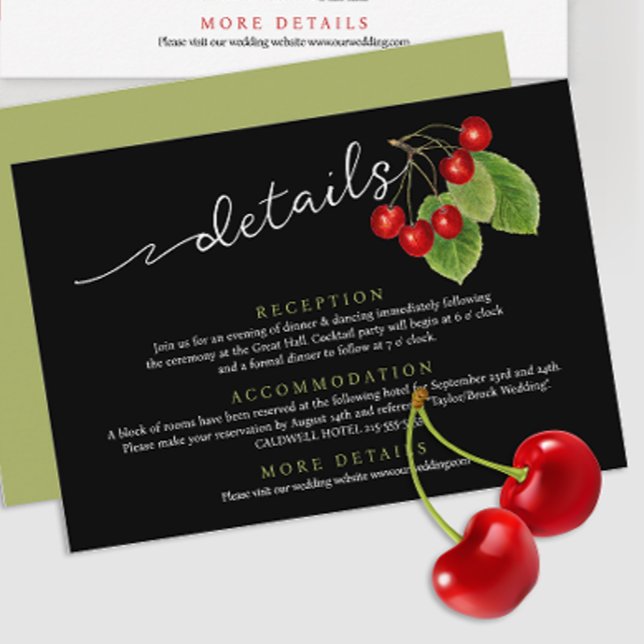 Carte D'accompagnement Design Chic Red Cherry Black Sage Mariage Détail (Créateur téléchargé)
