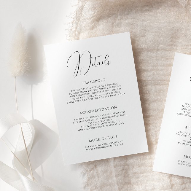 Carte D'accompagnement Design moderne Script noir blanc Mariage Détails (Créateur téléchargé)
