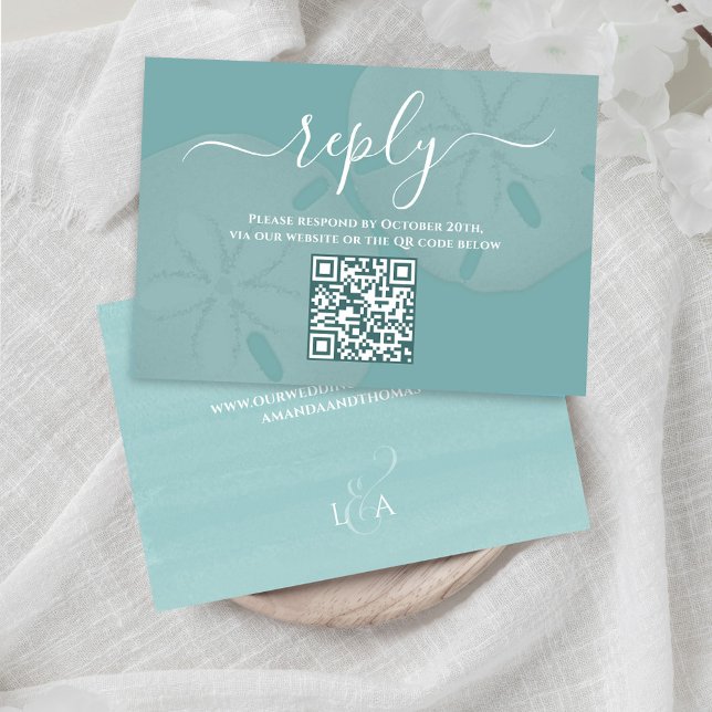 Carte D'accompagnement Destination Mariage bleu turquoise Réponse (Turquoise blue wedding reply card template.)