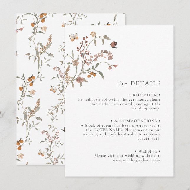 Carte D'accompagnement Détail de fleurs sauvages bohème (Devant / Derrière)