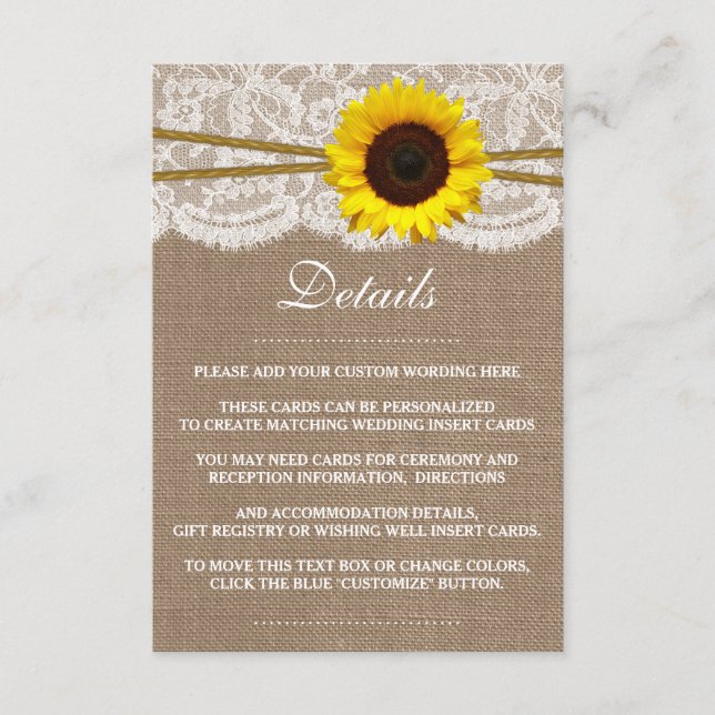 Carte D'accompagnement Détail de la collection de Mariages de tournesol r (Devant)