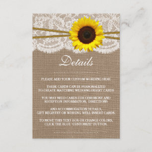 Carte D'accompagnement Détail de la collection de Mariages de tournesol r